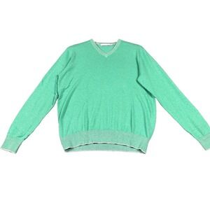 Raffi Cashmere Cotton Sweater M/50 Green V-Neck L/S  Sweater Gray Trim Adult